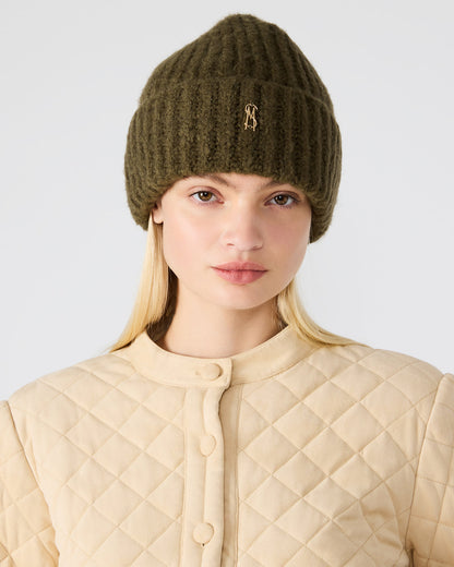 Steve Madden LOGO BEANIE Grape Leaf Fuzzy RIbbed Knit Women's Beanie