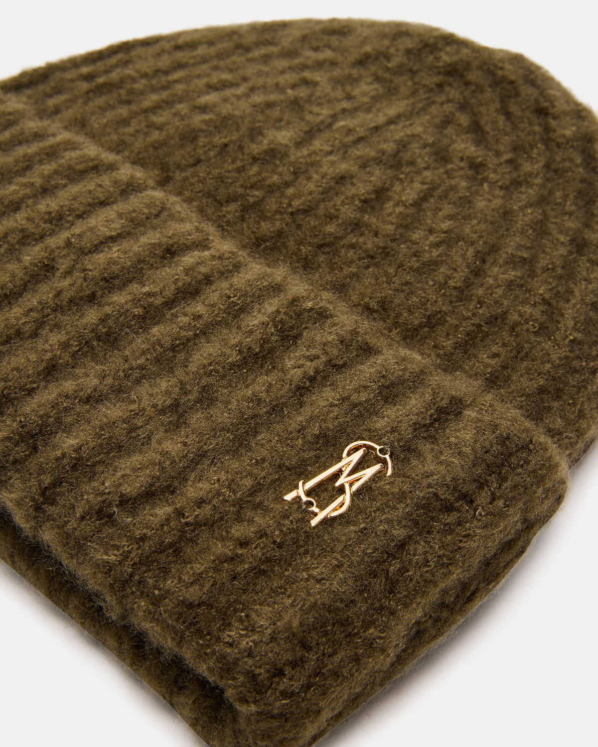 Steve Madden LOGO BEANIE Grape Leaf Fuzzy RIbbed Knit Women's Beanie