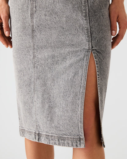 Steve Madden EMBELLISHED GISELLE Fog Denim Midi Women's Dress with Slit
