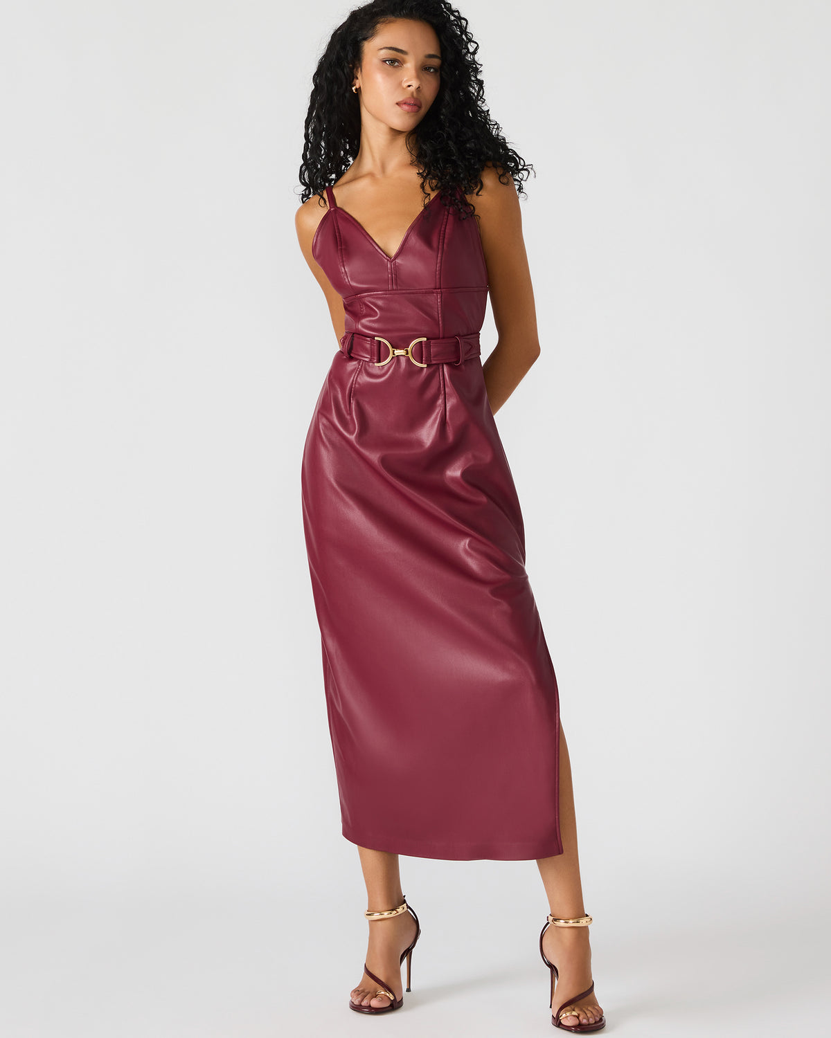 Steve Madden KAILEY Cordovan Faux Leather Sleeveless Midi Women's Dress