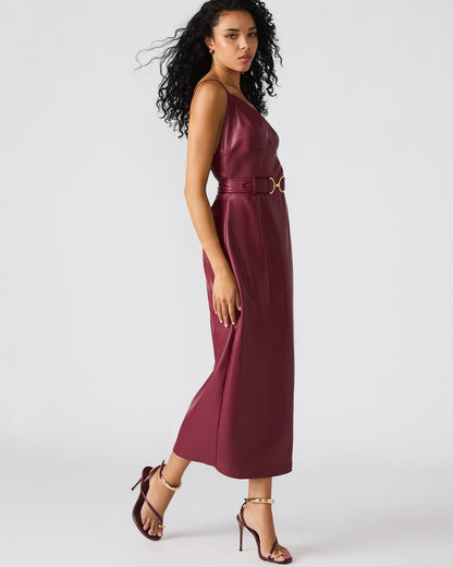 Steve Madden KAILEY Cordovan Faux Leather Sleeveless Midi Women's Dress