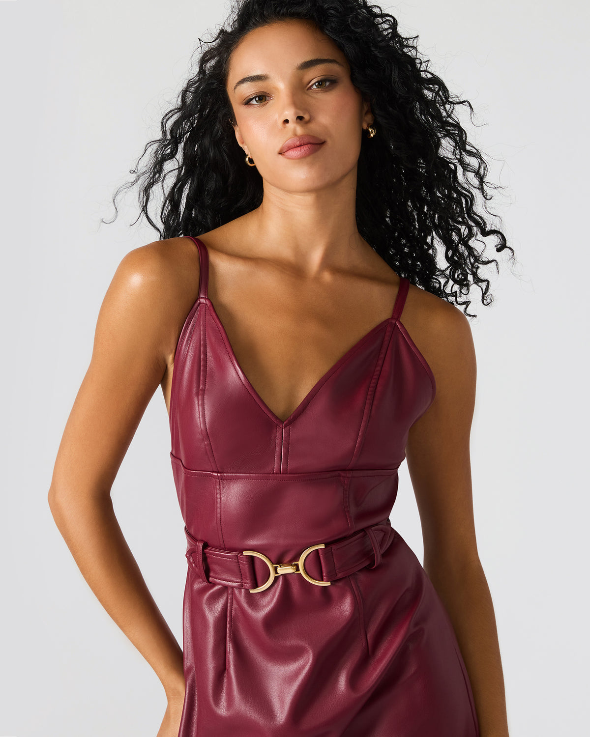 Steve Madden KAILEY Cordovan Faux Leather Sleeveless Midi Women's Dress