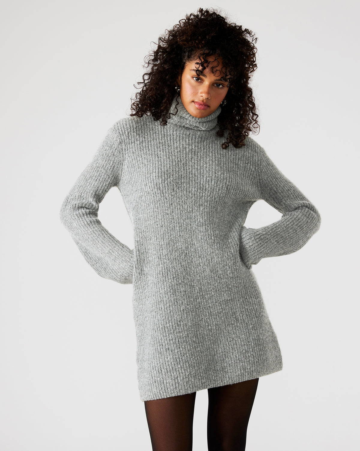 Steve Madden ABBIE Sweater Dress Grey | Mini Turtleneck Flared Sleeve Dress
