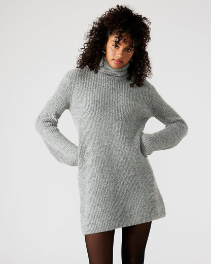 Steve Madden ABBIE Sweater Dress Grey | Mini Turtleneck Flared Sleeve Dress