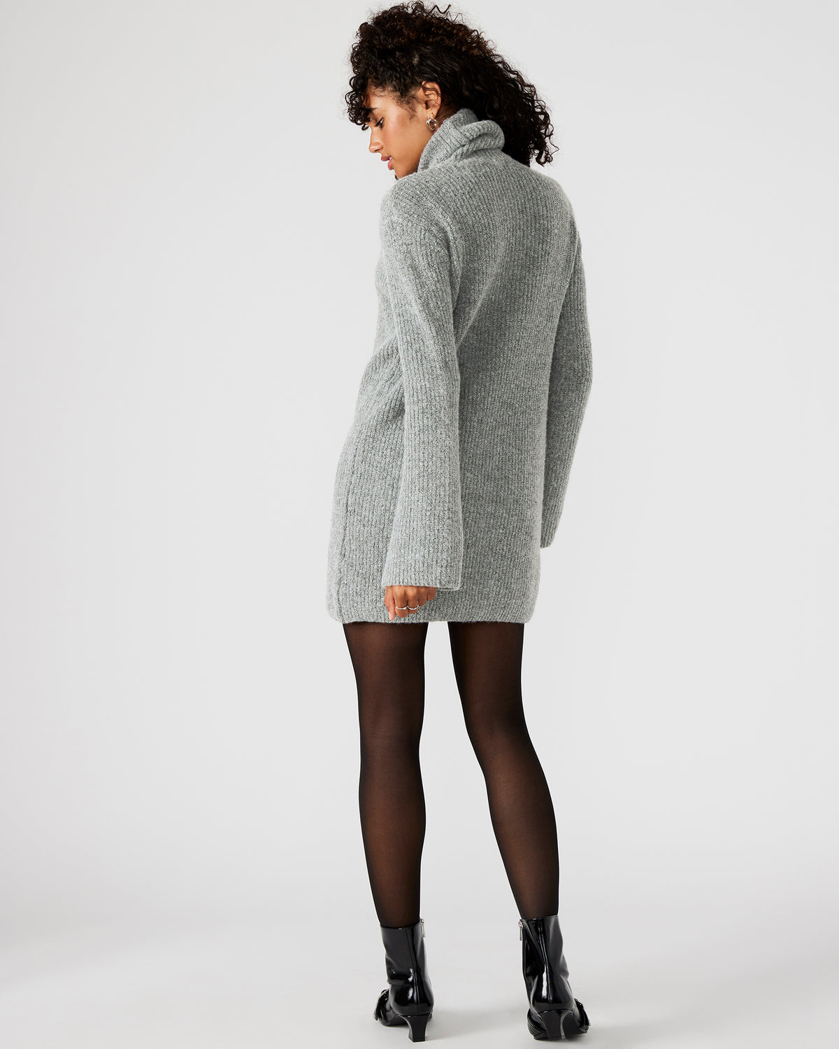 Steve Madden ABBIE Sweater Dress Grey | Mini Turtleneck Flared Sleeve Dress