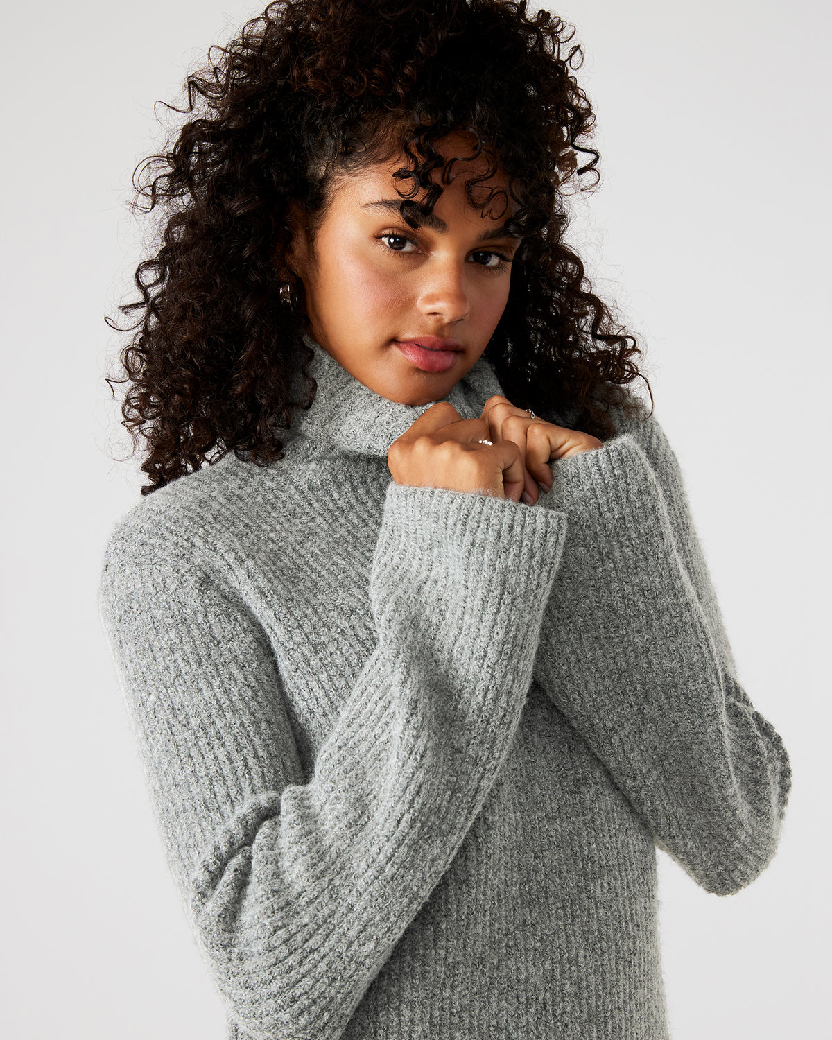 Steve Madden ABBIE Sweater Dress Grey | Mini Turtleneck Flared Sleeve Dress