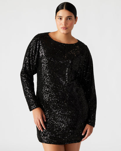 Steve Madden GINGER Dress Black | Women's Long-Sleeved Sequin Mini Dress