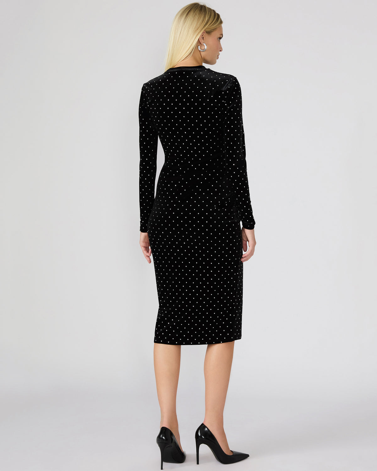 Steve Madden HAILEE Black Studded Velvet Long-Sleeved Pull-On Mock Neck Midi Women's Dress