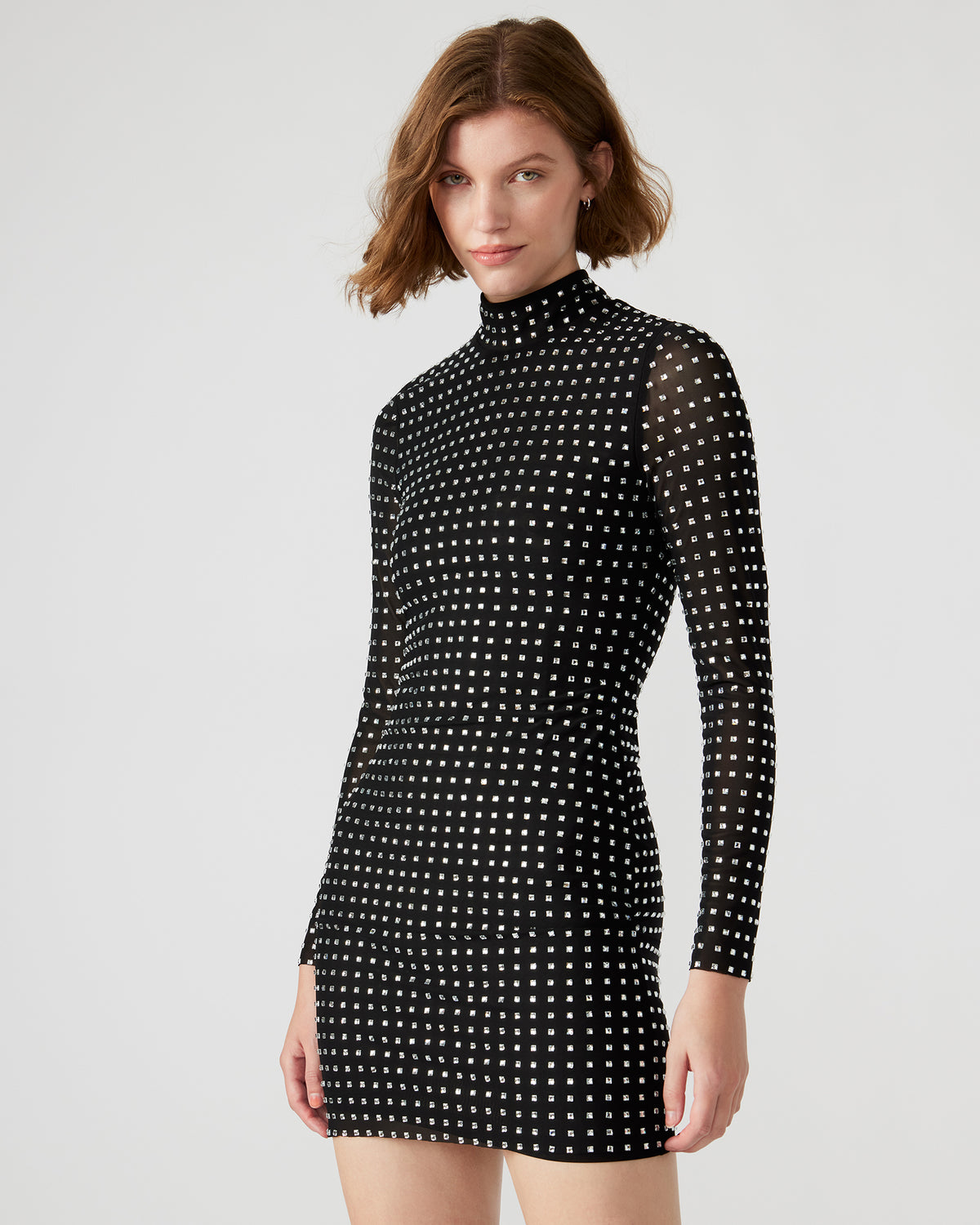Steve Madden KRISTA Black Women's Long-Sleeved Bodycon Rhinestone Mini Dress