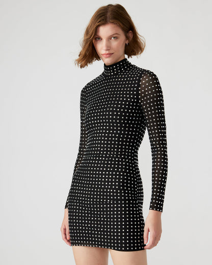 Steve Madden KRISTA Black Women's Long-Sleeved Bodycon Rhinestone Mini Dress