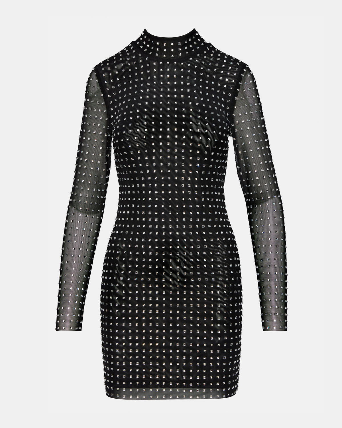 Steve Madden KRISTA Black Women's Long-Sleeved Bodycon Rhinestone Mini Dress