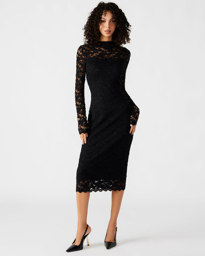Steve Madden VIVIENNE Black Lace Women's Mock Neck Midi Dress