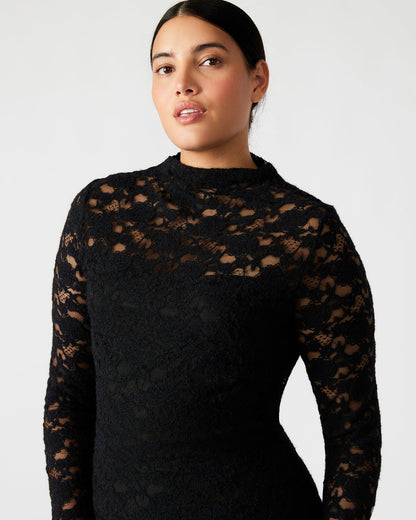 Steve Madden VIVIENNE Black Lace Women's Mock Neck Midi Dress