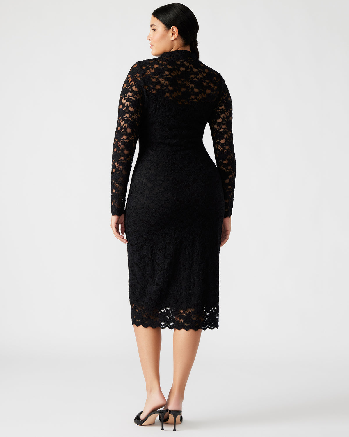 Steve Madden VIVIENNE Black Lace Women's Mock Neck Midi Dress