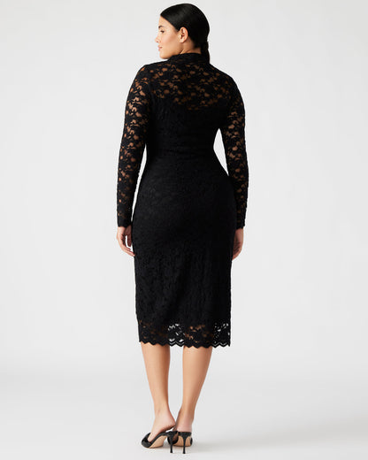 Steve Madden VIVIENNE Black Lace Women's Mock Neck Midi Dress