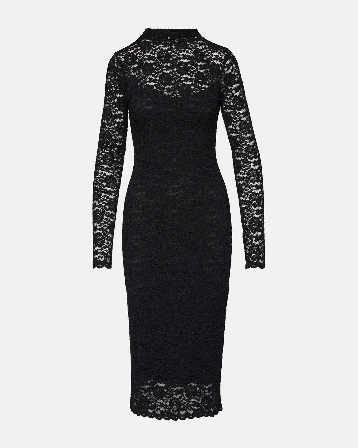 Steve Madden VIVIENNE Black Lace Women's Mock Neck Midi Dress