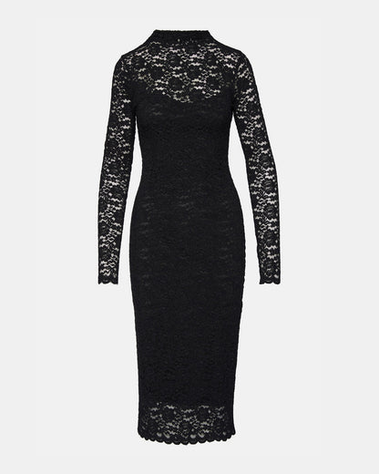 Steve Madden VIVIENNE Black Lace Women's Mock Neck Midi Dress