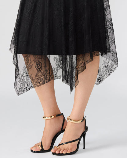 Steve Madden SILAS Black Long-Sleeved Mesh Lace Overylay Flowy Women's Dress