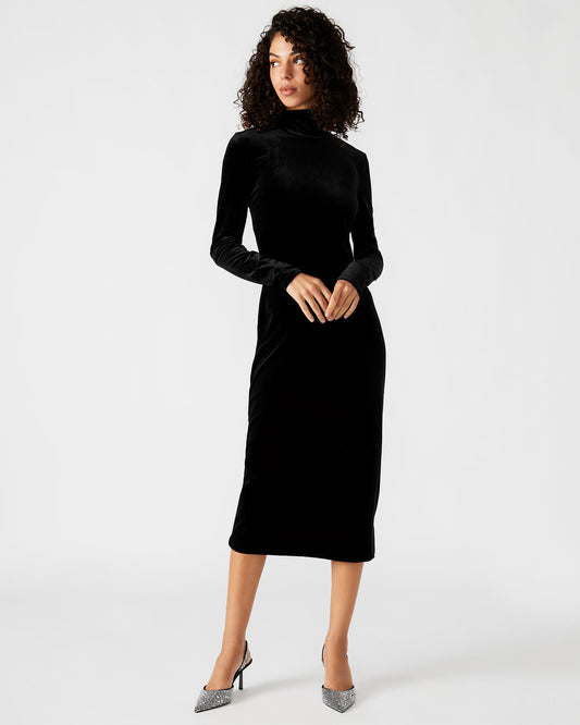 Steve Madden SKYLER Dress Black | Women's Long-Sleeved Turtleneck Velvet Dress