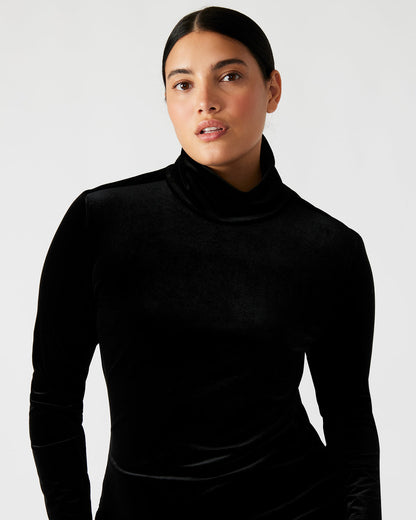 Steve Madden SKYLER Dress Black | Women's Long-Sleeved Turtleneck Velvet Dress