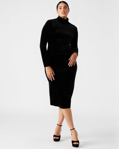 Steve Madden SKYLER Dress Black | Women's Long-Sleeved Turtleneck Velvet Dress