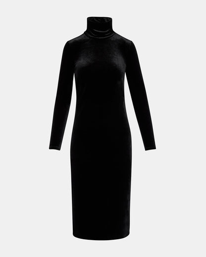 Steve Madden SKYLER Dress Black | Women's Long-Sleeved Turtleneck Velvet Dress