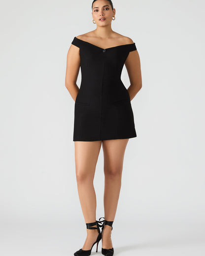 Steve Madden YANA Black Off-The-Shoulder Pleated Women's Dress