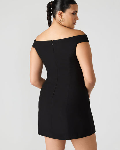 Steve Madden YANA Black Off-The-Shoulder Pleated Women's Dress