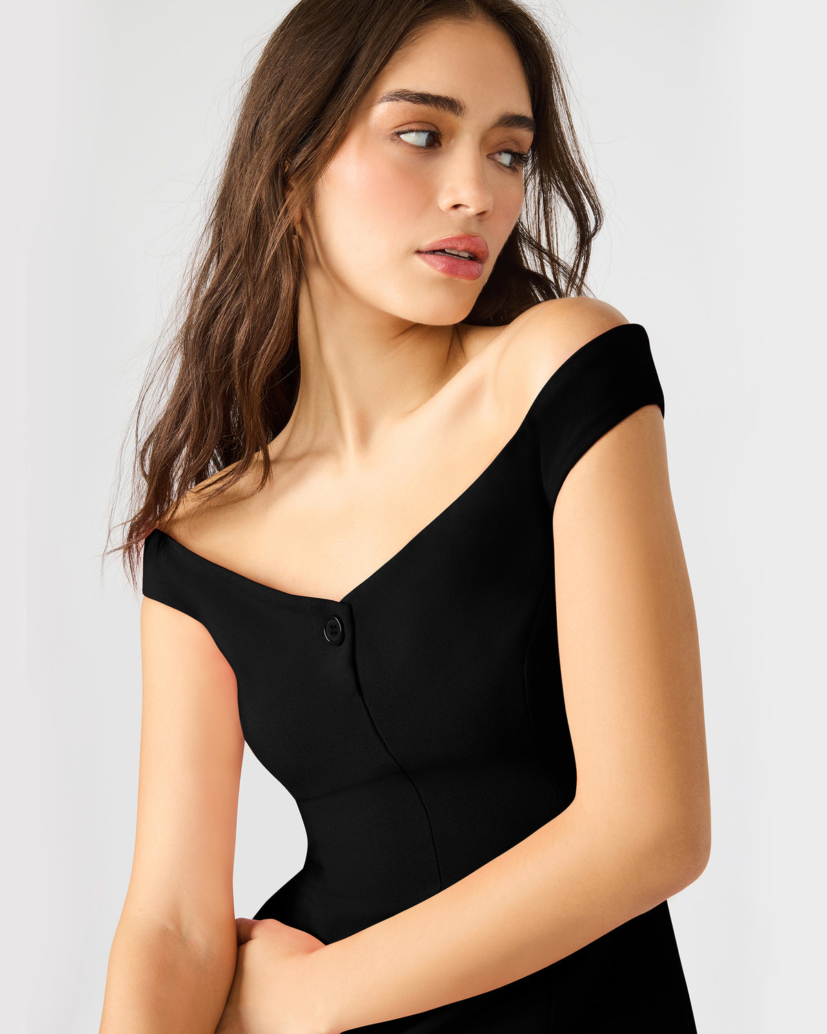 Steve Madden YANA Black Off-The-Shoulder Pleated Women's Dress