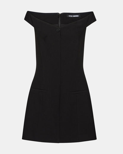 Steve Madden YANA Black Off-The-Shoulder Pleated Women's Dress