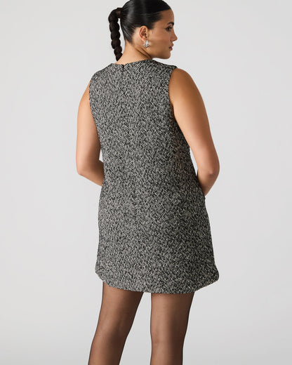 Steve Madden LOUIE Black/White Sleeveless Tweed Mini Women's Dress