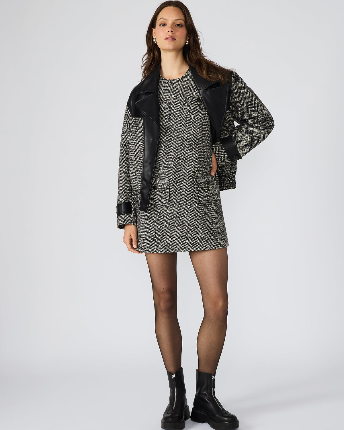 Steve Madden LOUIE Black/White Sleeveless Tweed Mini Women's Dress