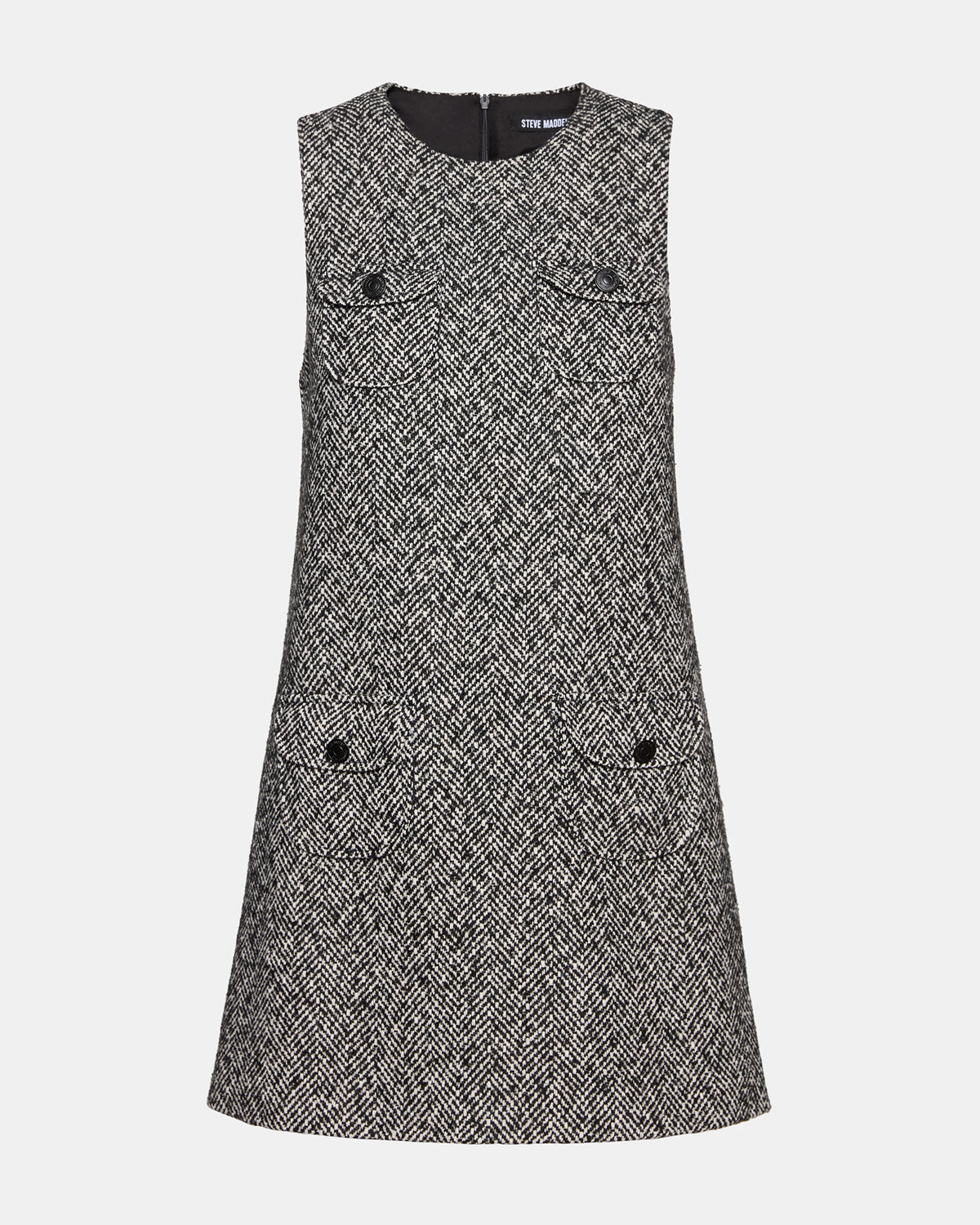 Steve Madden LOUIE Black/White Sleeveless Tweed Mini Women's Dress