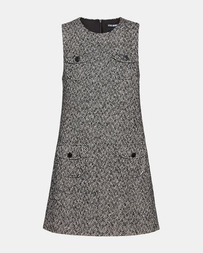 Steve Madden LOUIE Black/White Sleeveless Tweed Mini Women's Dress
