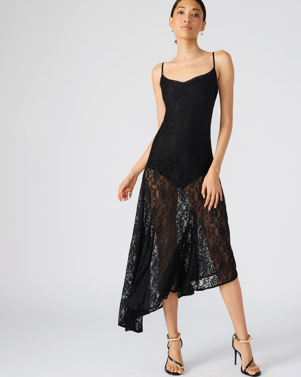 Steve Madden LOUISA Black Flowy Sleeveless Mesh Lace Womens Dress