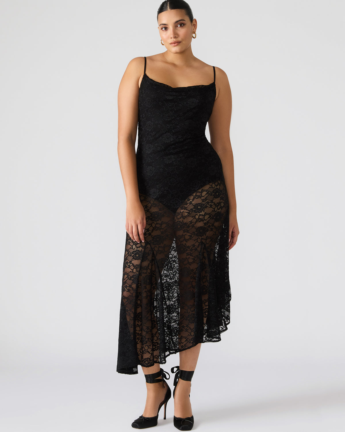 Steve Madden LOUISA Black Flowy Sleeveless Mesh Lace Womens Dress