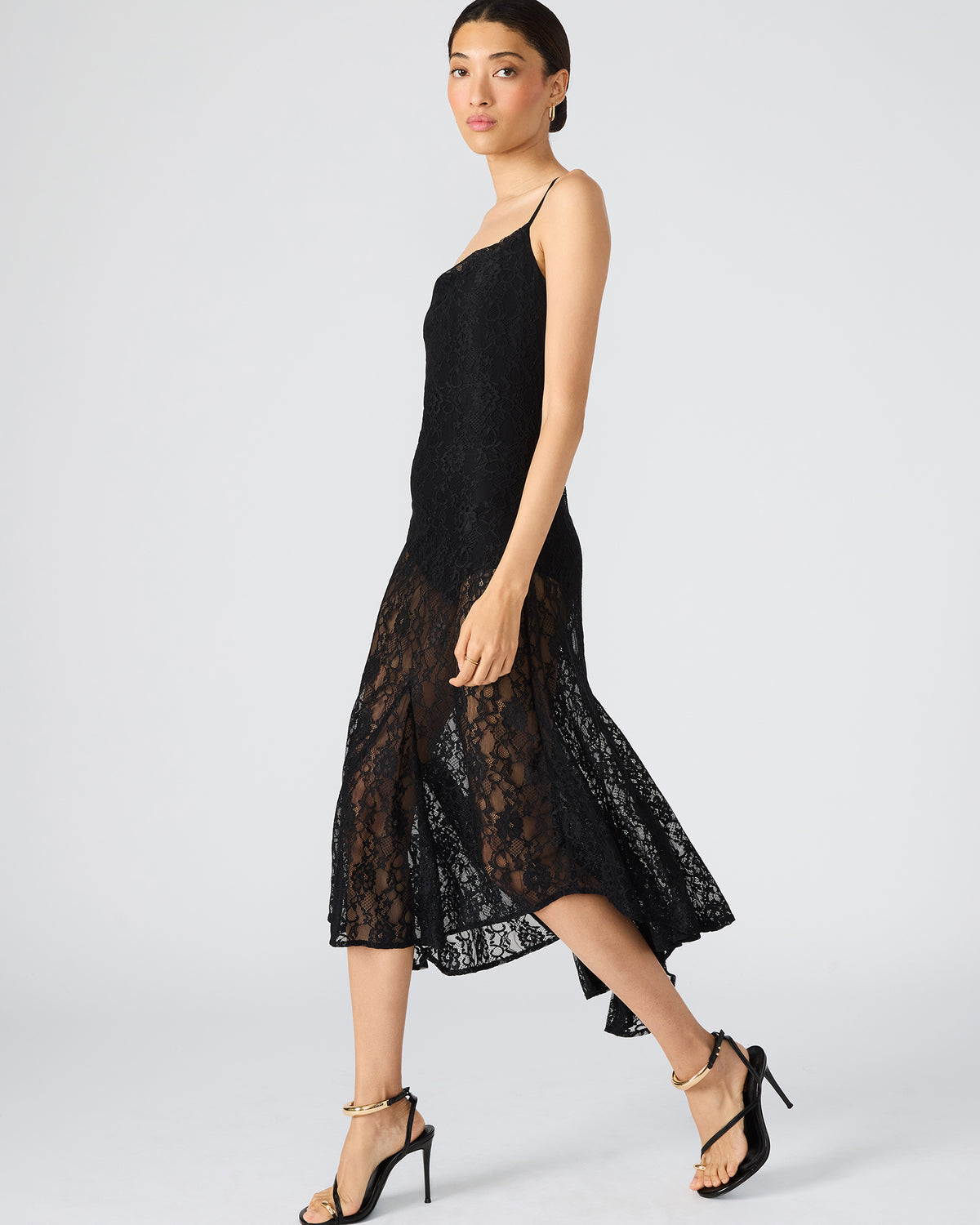 Steve Madden LOUISA Black Flowy Sleeveless Mesh Lace Womens Dress