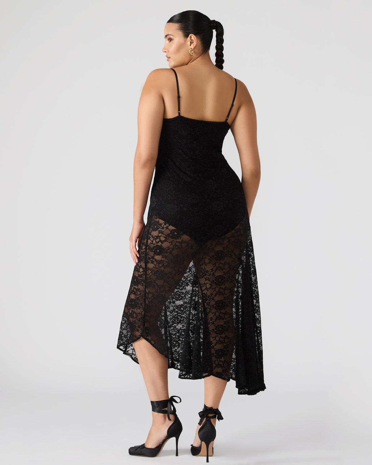 Steve Madden LOUISA Black Flowy Sleeveless Mesh Lace Womens Dress