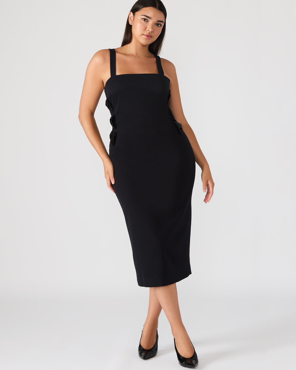 Steve Madden RENE Black Form-Fitting Bow Women's Midi Dress