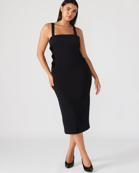 Steve Madden RENE Black Form-Fitting Bow Women's Midi Dress