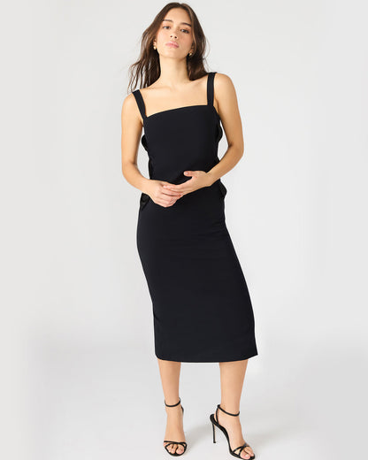 Steve Madden RENE Black Form-Fitting Bow Women's Midi Dress