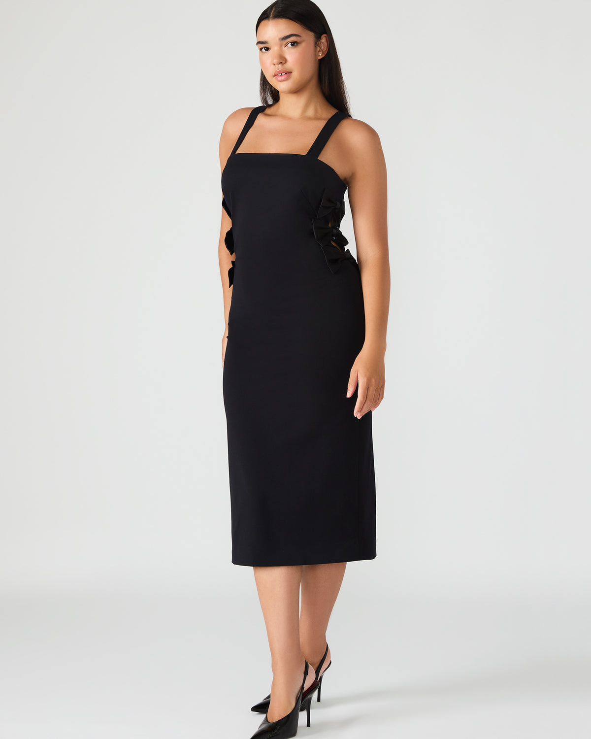 Steve Madden RENE Black Form-Fitting Bow Women's Midi Dress