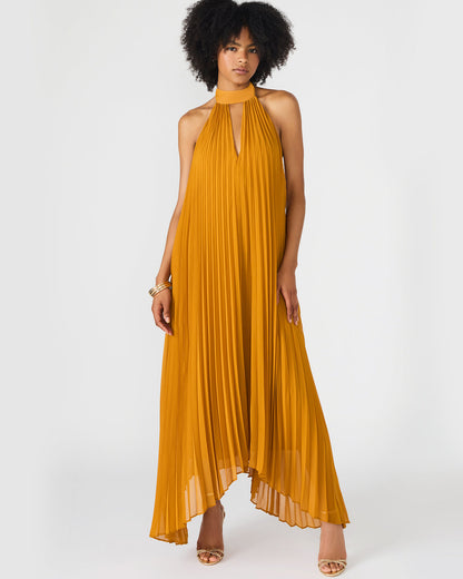 Steve Madden MARAYA Tuscan Gold Flowy Halter Women's Maxi Dress