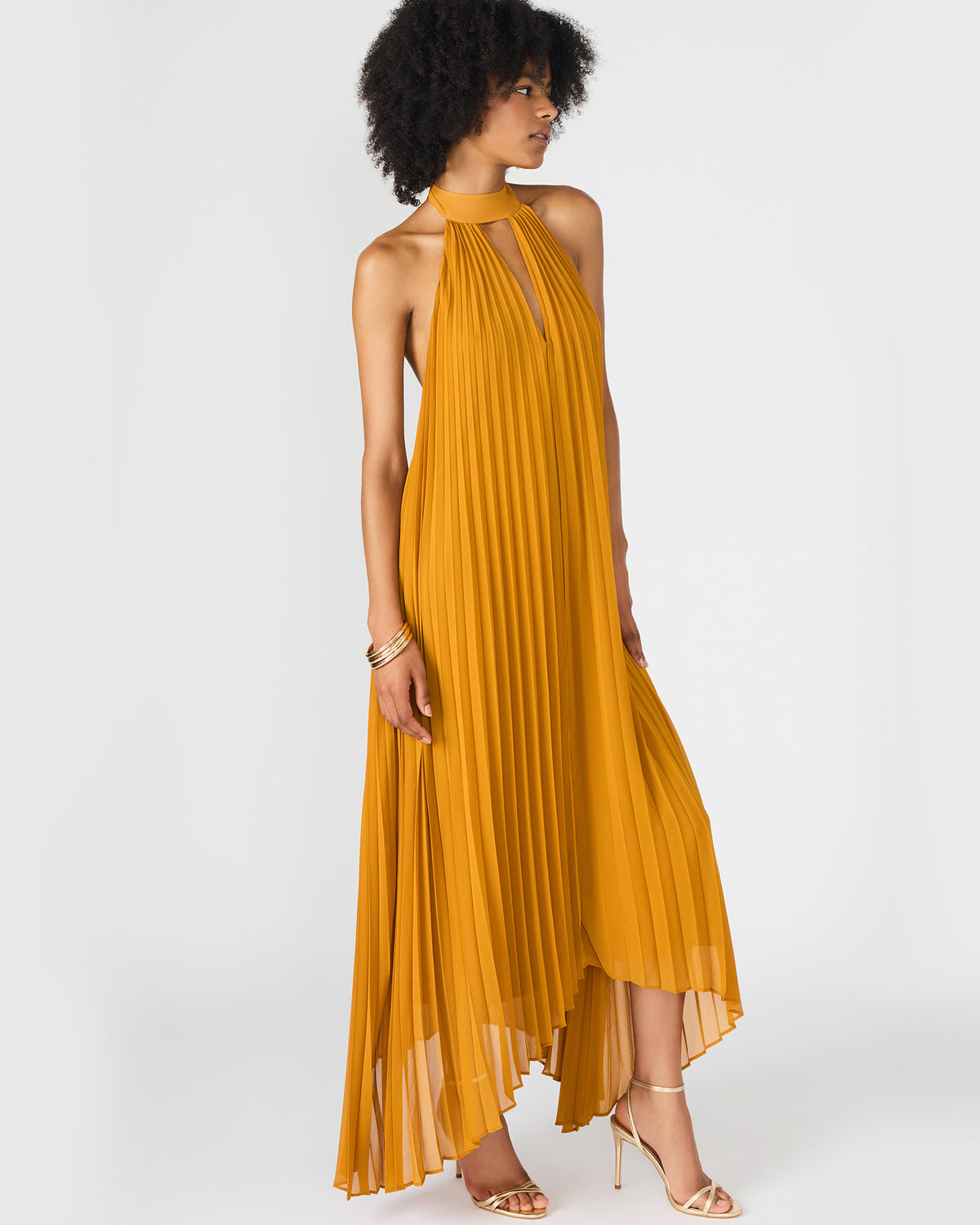 Steve Madden MARAYA Tuscan Gold Flowy Halter Women's Maxi Dress