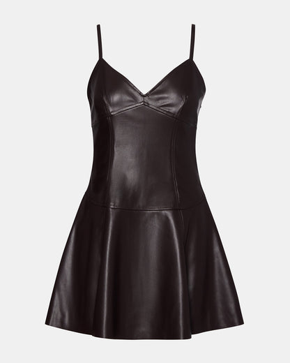 Steve Madden ABBOTTF Fosssil Brown Flowy Faux Leather Mini Women's Dress