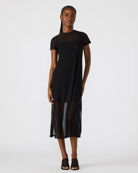 Steve Madden NOLA Black Short-Sleeved Mesh Sheer Women's Dress