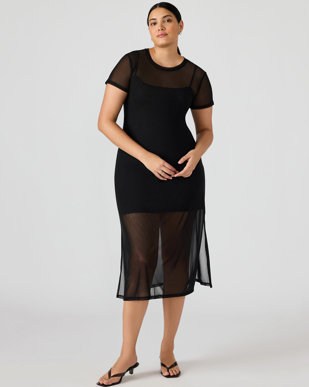 Steve Madden NOLA Black Short-Sleeved Mesh Sheer Women's Dress