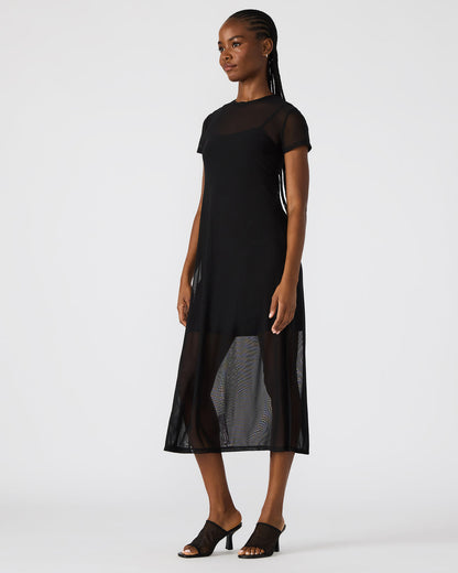 Steve Madden NOLA Black Short-Sleeved Mesh Sheer Women's Dress