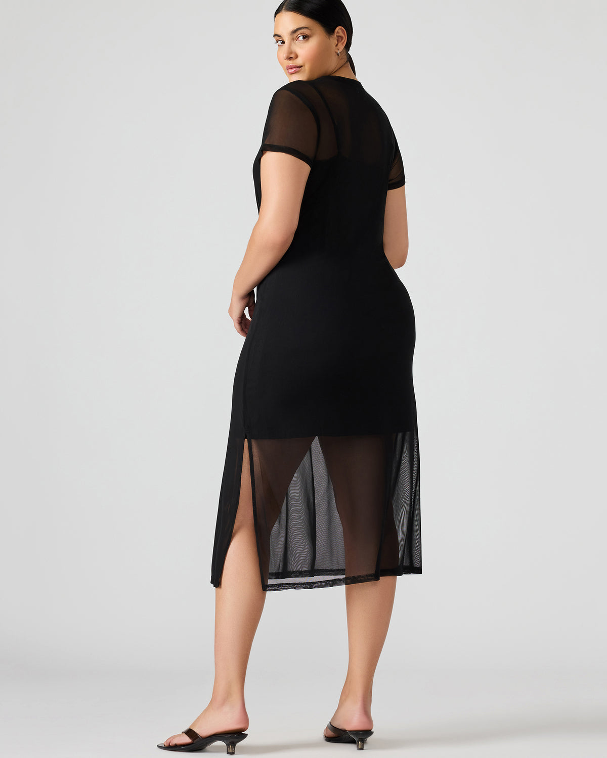 Steve Madden NOLA Black Short-Sleeved Mesh Sheer Women's Dress