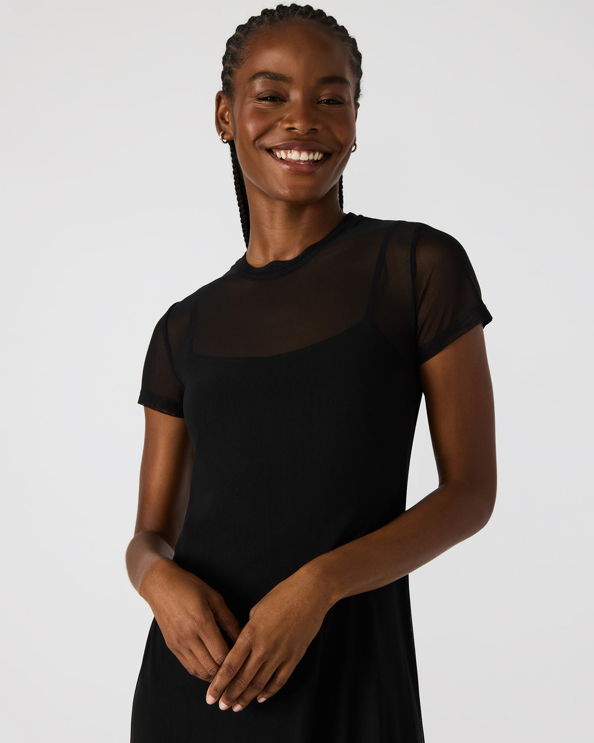 Steve Madden NOLA Black Short-Sleeved Mesh Sheer Women's Dress